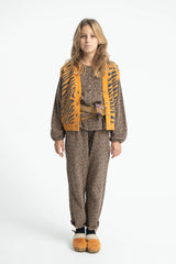 BLOUSE BROWN W/ ANIMAL PRINT