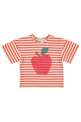 OVERSIZED T-SHIRT W/ APPLE PRINT RED AND ECRU STRIPES