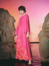 Palm Broided Open Back Dress Magenta | فستان نسائي