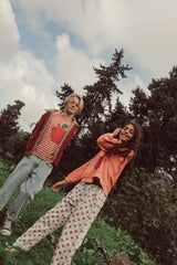 OVERSIZED T-SHIRT W/ APPLE PRINT RED AND ECRU STRIPES