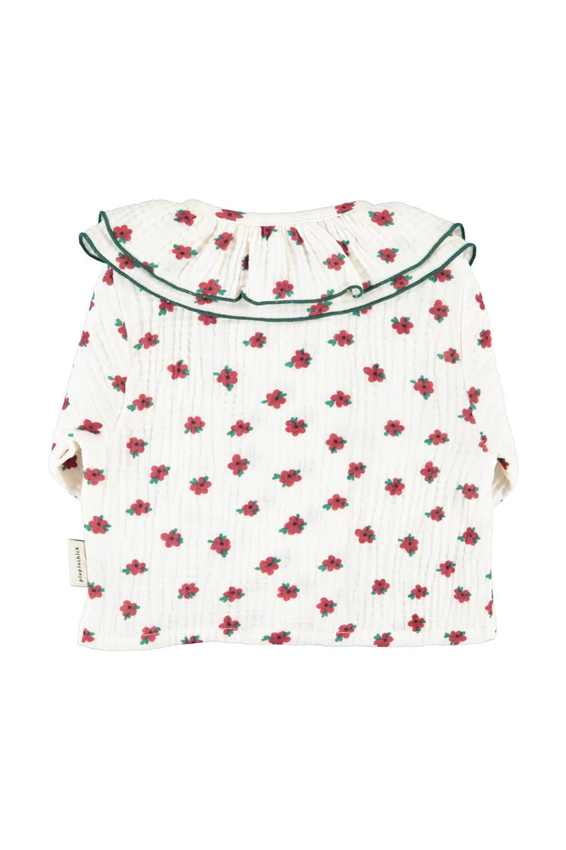 BLOUSE WITH DOUBLE COLLAR ECRU W/ LITTLE FLOWERS
