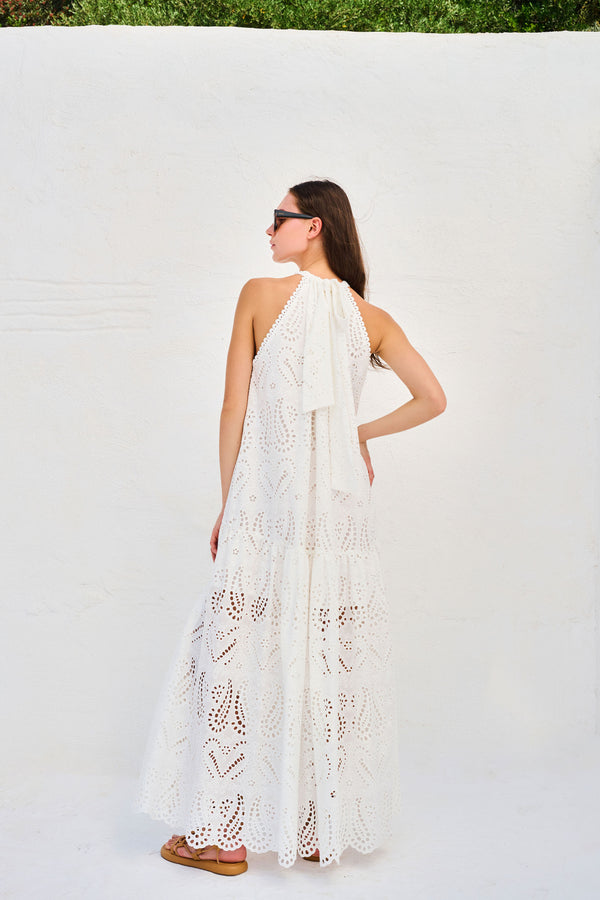 Embroided Maxi Dress Gaia White | فستان نسائي