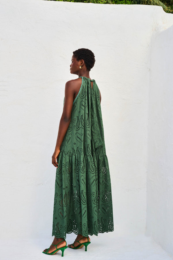 Embroided Maxi Dress Gaia Pesto | فستان نسائي