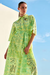 Dentelle Shirtdress Mixi Sleeves GAIA Yellow Mint | فستان نسائي