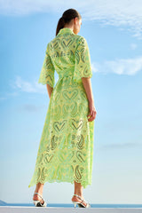 Dentelle Shirtdress Mixi Sleeves GAIA Yellow Mint | فستان نسائي