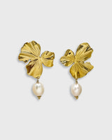 Lamia 24K Gold Flower Pearl Earrings – Handcrafted Parisian Luxury