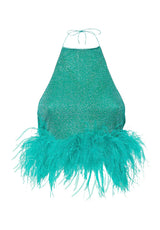 LUMIÈRE PLUMAGE NECKLACE TOP AQUAMARINE & CITRON | قميص علوي نسائي