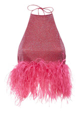 LUMIERE PLUMAGE NECKLACE TOP RASPBERRY | قميص علوي نسائي