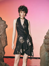 Mire Ruffly Wrap Dress Black | فستان نسائي