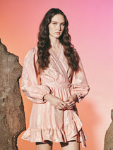 Short Wrap Floral Cachemire Dress Pink | فستان نسائي