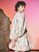 Short Wrap Floral Cachemire Dress Off White | فستان نسائي