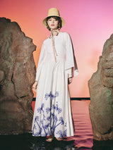 Palm Broided Open Back Dress White | فستان نسائي