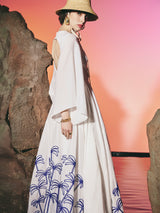 Palm Broided Open Back Dress White | فستان نسائي