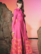 Shirt Dress Broided Palmtree Magenta | فستان نسائي