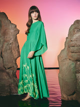 Palm Broided Open Back Dress Green | فستان نسائي