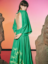 Palm Broided Open Back Dress Green | فستان نسائي