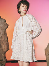 Dentelle Short Cut Out Dress White | فستان نسائي