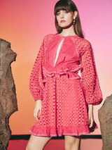 Dentelle Short Cut Out Dress Magenta | فستان نسائي