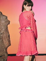 Dentelle Short Cut Out Dress Magenta | فستان نسائي