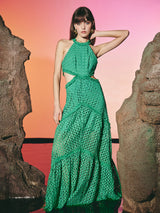 Dentelle Cut Out Dress Green | فستان نسائي