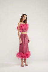 LUMIERE PLUMAGE MIDI SKIRT RASPBERRY | تنورة نسائية