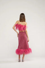 LUMIERE PLUMAGE MIDI SKIRT RASPBERRY | تنورة نسائية