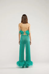 LUMIERE PLUMAGE LONG PANTS AQUAMARINE & CITRON | سراويل نسائية