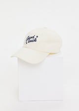 Chic 'Good Luck' Embroidered Soft Cream Cotton Cap - Adjustable, Retro Style
