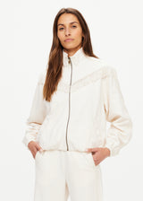 The Upside Bow N Arrow Fringe Zip Jacket Women's Natural Knit Fringe Zip Up Jacket