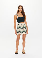 Tidal Hali Crochet Mini Skirt: Organic Cotton, Scalloped Jade & Cream Design