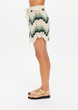 Tidal Hali Crochet Mini Skirt: Organic Cotton, Scalloped Jade & Cream Design