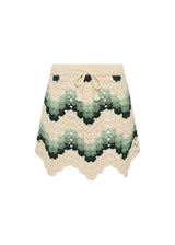 Tidal Hali Crochet Mini Skirt: Organic Cotton, Scalloped Jade & Cream Design
