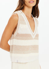 THE UPSIDE Nikko V-Neck Knit Vest: Organic Cotton, Oversized Fit, Creme Stripe