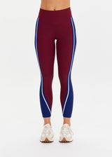 ADESA High-Rise 25-inch Midi Pant: Merlot Recycled Rib, Moisture-Wicking, V-Panel Waistband
