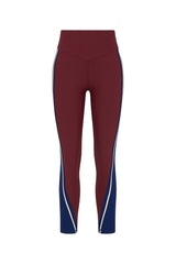 ADESA High-Rise 25-inch Midi Pant: Merlot Recycled Rib, Moisture-Wicking, V-Panel Waistband