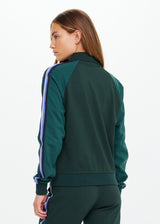 Elegant Maneki Pari Racing Green Zip Jacket with Striped Sleeves & Viscose Blend