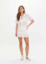 Agni Amayah Women's Relaxed Fit Cream Chevron Knit Shirt with Pearl Buttons