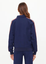 Women's Ananda Pari Navy Zip Jacket - Sporty Ribbed Cuffs Striped Sleeves Activewear