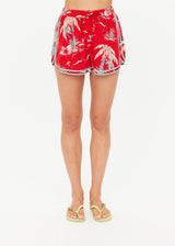 THE UPSIDE Women's Palma Klio Holiday Red Tropical Print Drawcord Shorts