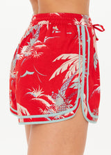 THE UPSIDE Women's Palma Klio Holiday Red Tropical Print Drawcord Shorts