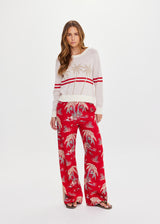 Women's Organic Cotton Palma Joni Knit Crew: Palm Tree Design & Red Stripes