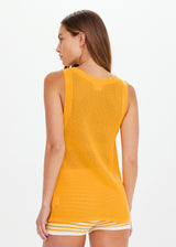 Mimosa Yellow Organic Cotton Relaxed Fit Open Knit Tank Top