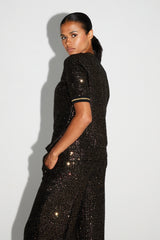 Glamorous Poppy Bordeaux Gold Sequin Blouse - Italian Crafted Loose Fit Top