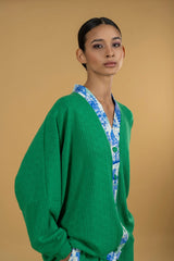 Cardigan Knitwear Lace SIlk Detail| بلوزة نسائية Cardigan Knit - Maison Clad