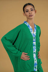 Cardigan Knitwear Lace SIlk Detail| بلوزة نسائية Cardigan Knit - Maison Clad