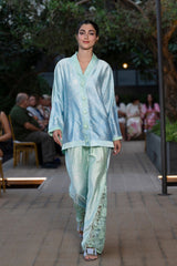 Cardigan Marley Roses Blue Gradient Silk Tricot | بلوزة نسائية Marley - Maison Clad