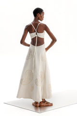 Cut Out Delos Gold Off White Althea| فستان نسائي - Maison Clad