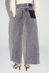 Imprevu Swiggy Grey Wide-Leg Palazzo Denim Jeans: High-Waist, Fringed Hem