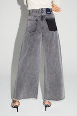 Imprevu Swiggy Grey Wide-Leg Palazzo Denim Jeans: High-Waist, Fringed Hem