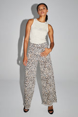Stylish Leopard Print Wide-Leg Palazzo Denim Pants - High Waist, Fringed Hem